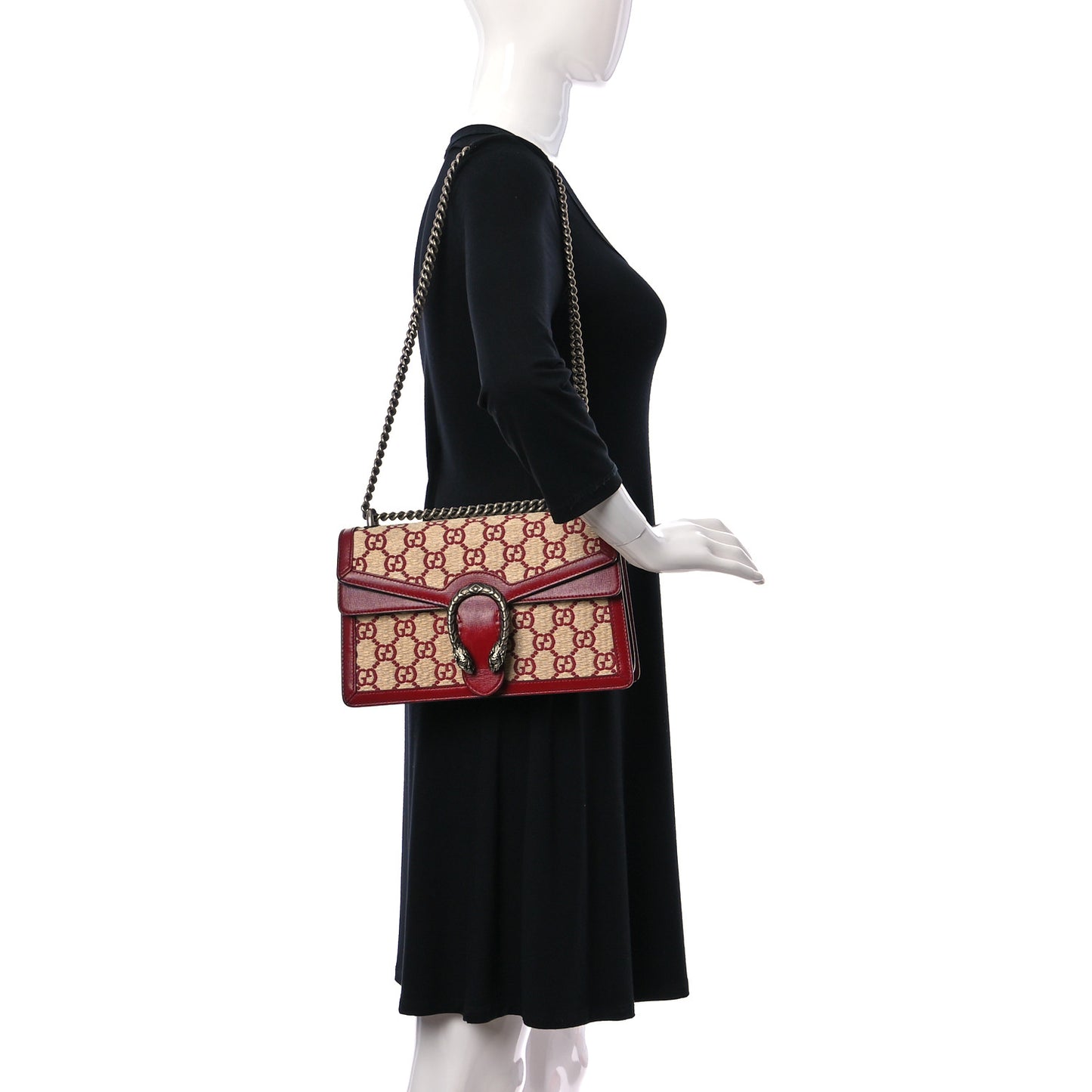 Straw Jacquard Azalea Calfskin GG Monogram Small Dionysus Shoulder Bag Natural New Cherry Red