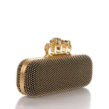 Alexander McQueen Suede Studded Skull Knuckle Box Clutch Black 3 of 7