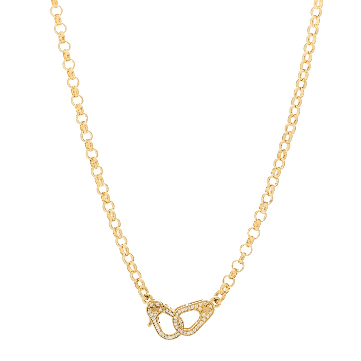 18K Yellow Gold Diamond Heavy Belcher Sister Hook Chain Necklace