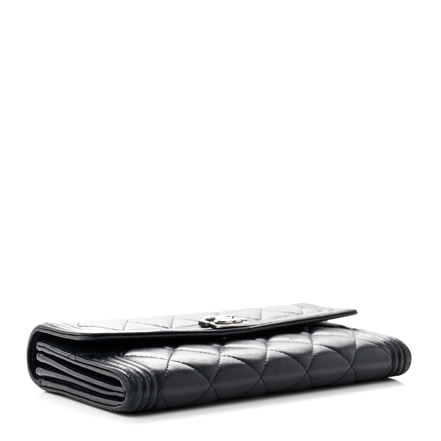 Lambskin Quilted Boy Large Gusset Flap Wallet Navy