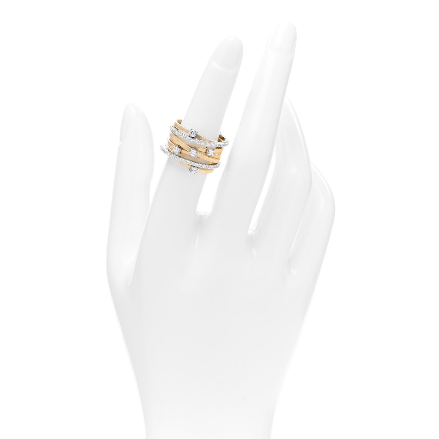 18K Yellow White Gold Diamond Seven Strand Goa Ring 53 6.5
