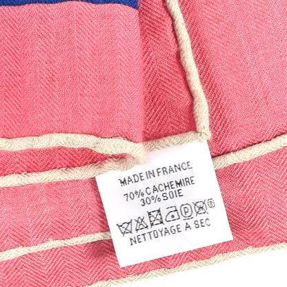 Hermes Cashmere Silk Fantaisie D'etriers Shawl 140 Rose Bonbon Naturel Bleu 3 of 3