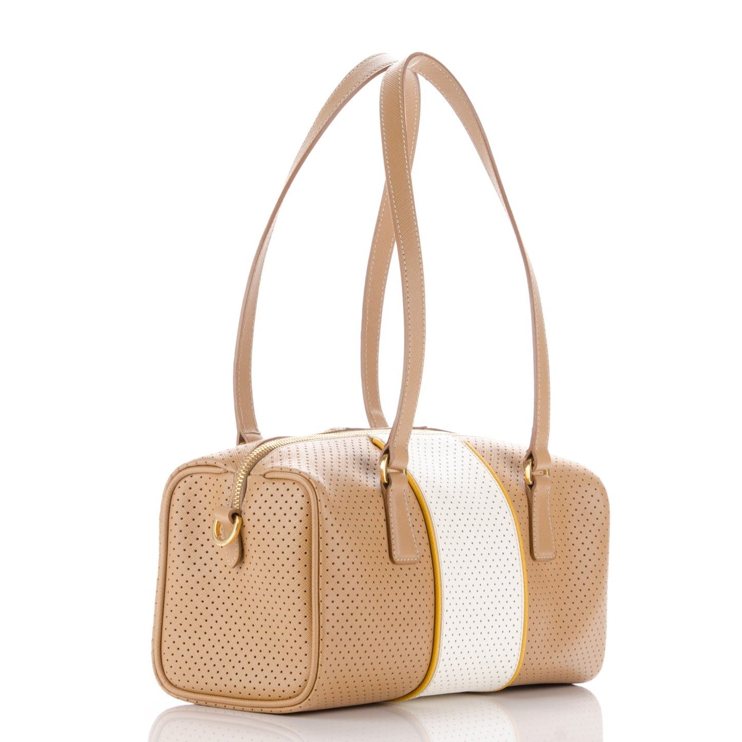Saffiano Perforated Striped Boston Cuoio Mimosa