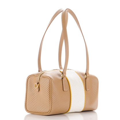 Prada Saffiano Perforated Striped Boston Cuoio Mimosa 3 of 7