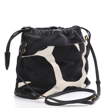 Burberry Prorsum Ponyskin Cow Printed Small Drawstring Crossbody Black White 3 of 10