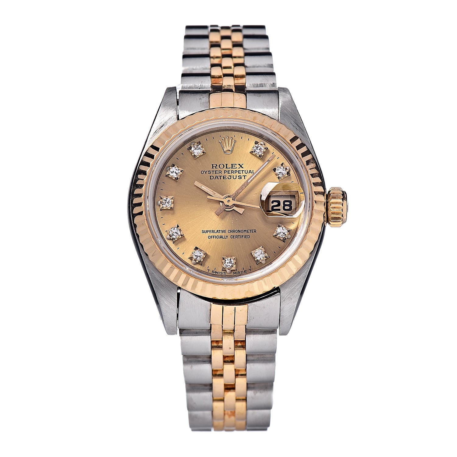 Rolex Stainless Steel 18K Yellow Gold Diamond 26mm Oyster Perpetual Datejust Watch Champagne 69163 1 of 6