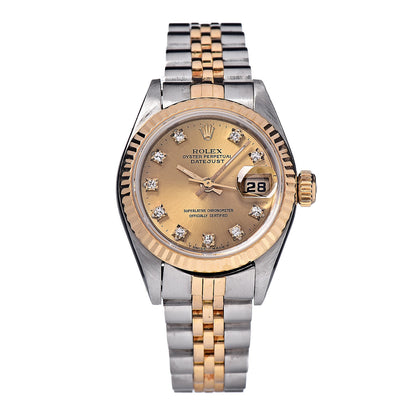 Rolex Stainless Steel 18K Yellow Gold Diamond 26mm Oyster Perpetual Datejust Watch Champagne 69163 1 of 6
