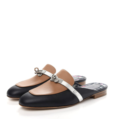 Hermes Calfskin Nappa Oz Mules 37.5 Naturel Black Multicolore 3 of 9