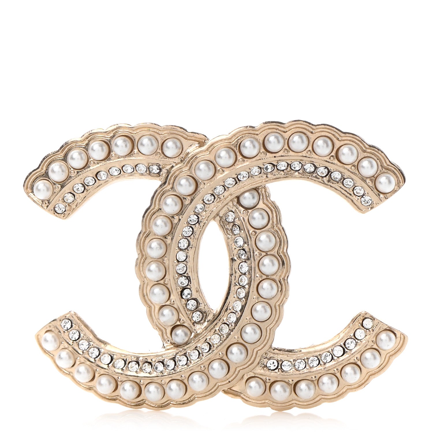 Chanel Pearl Crystal Queen of France CC Brooch Gold 1 of 5