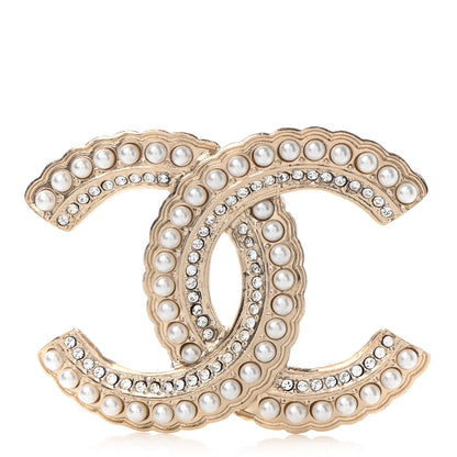 Chanel Pearl Crystal Queen of France CC Brooch Gold 1 of 5