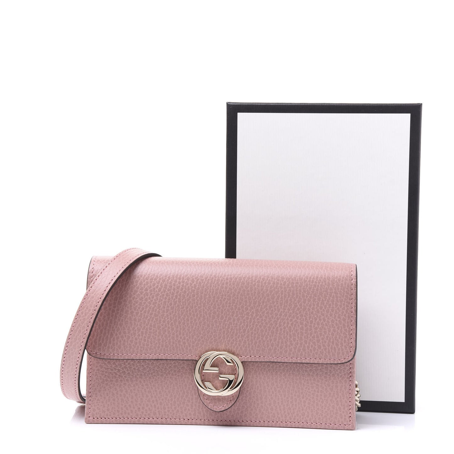 Dollar Calfskin Interlocking G Chain Wallet Soft Pink