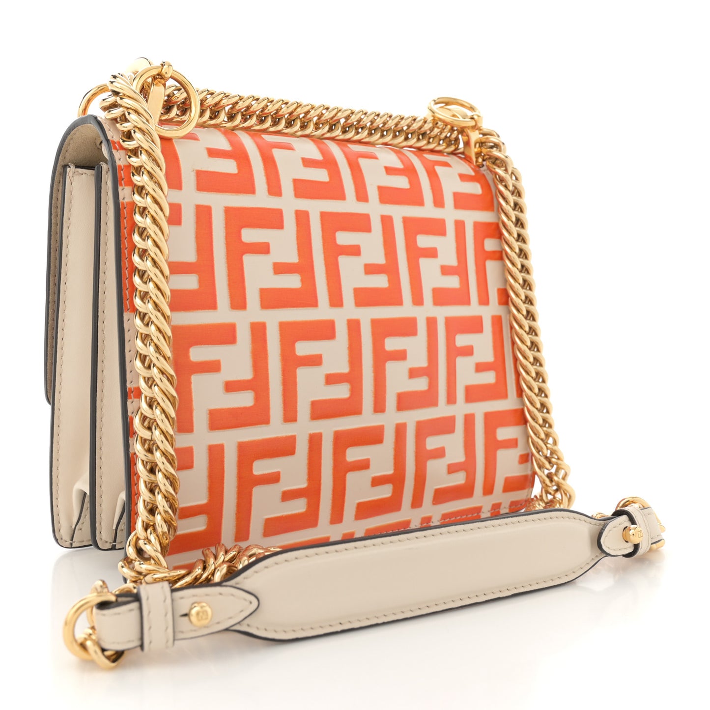 Vitello Liberty Bi-Color FF 1974 Embossed Small Kan I Shoulder Bag Camelia Aranciata