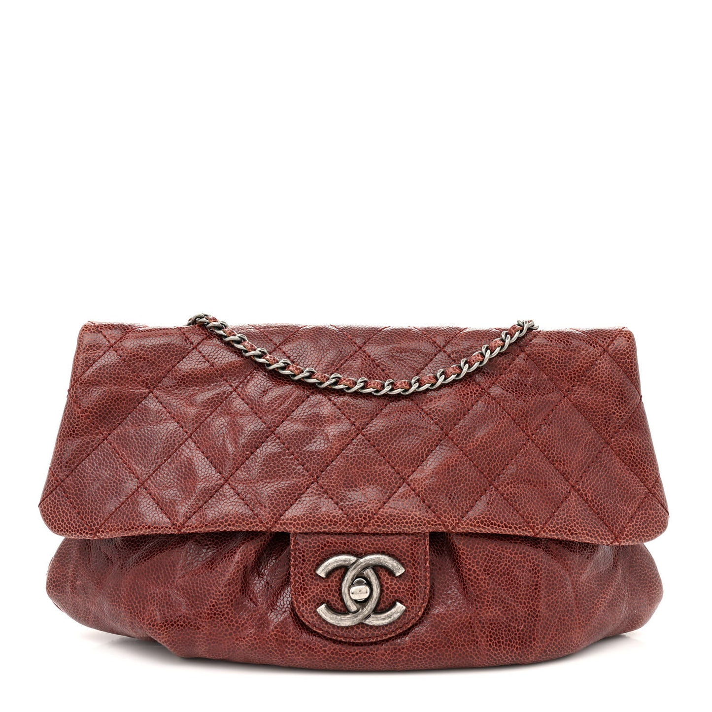 Crumpled Calfskin Quilted Medium Elastic Flap Bordeaux