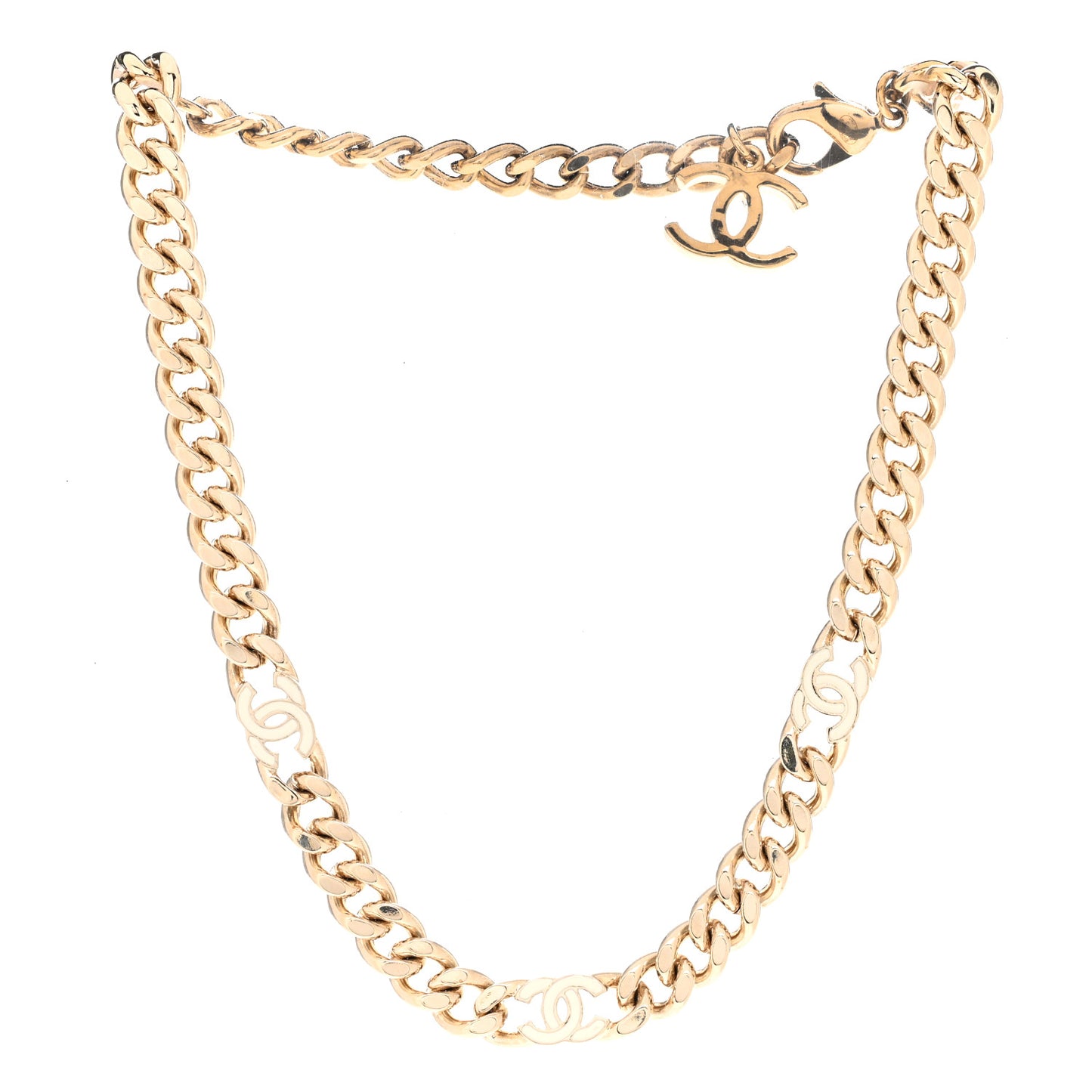 Metal Enamel Chain CC Choker Gold White