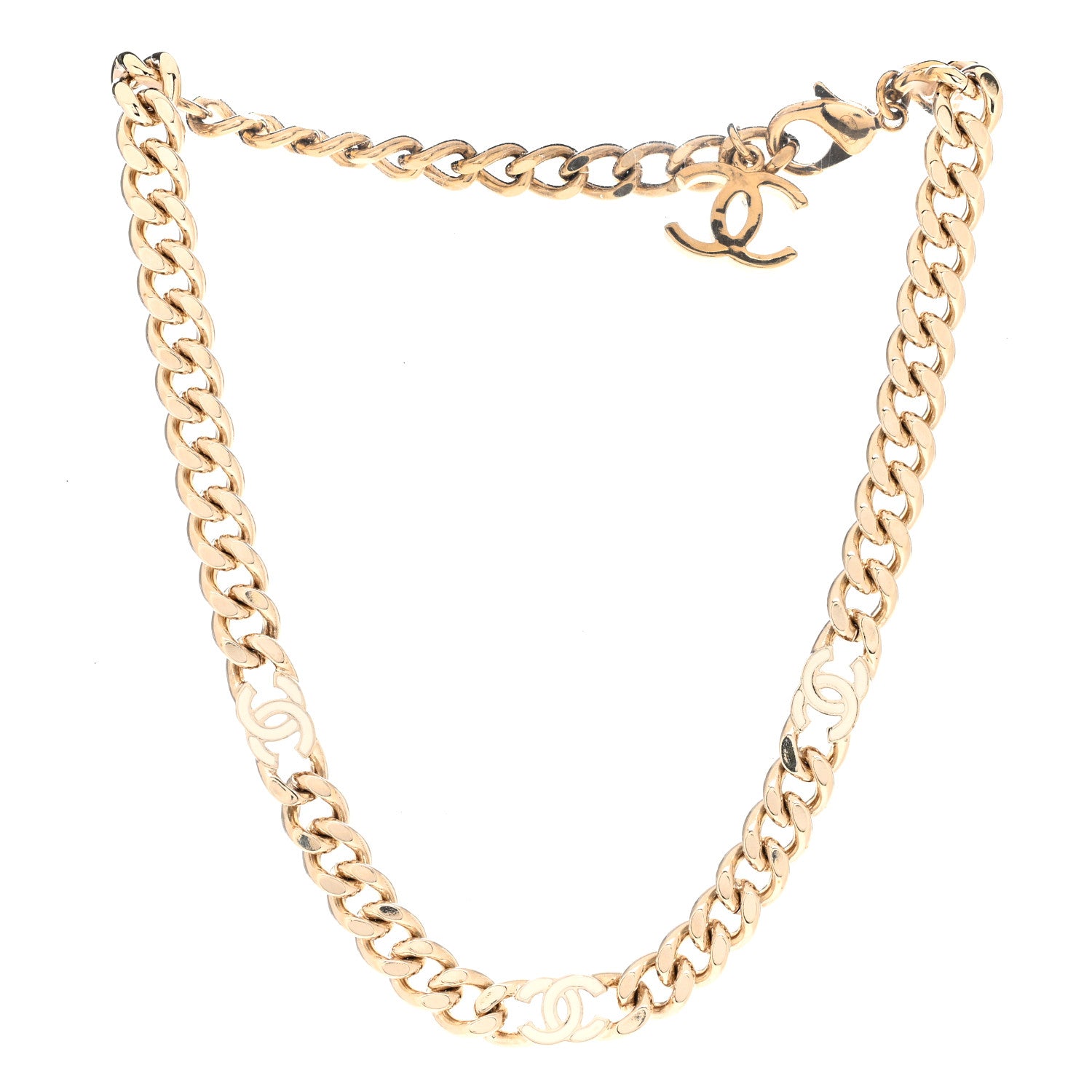 Chanel Metal Enamel Chain CC Choker Gold White 3 of 5
