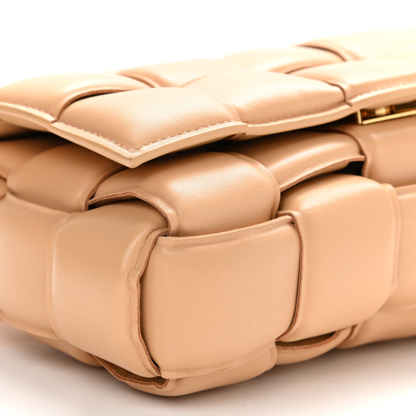 Nappa Maxi Intreccio Padded Cassette Crossbody Bag Almond