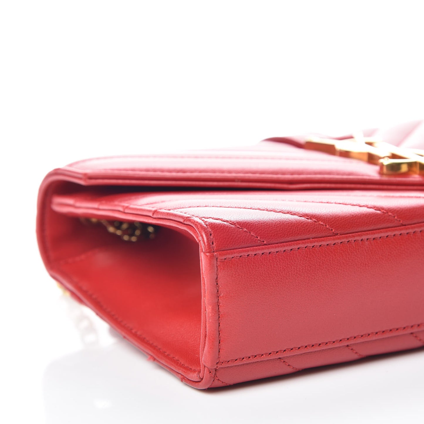 Lambskin Matelasse Chevron Small Monogram Satchel Red