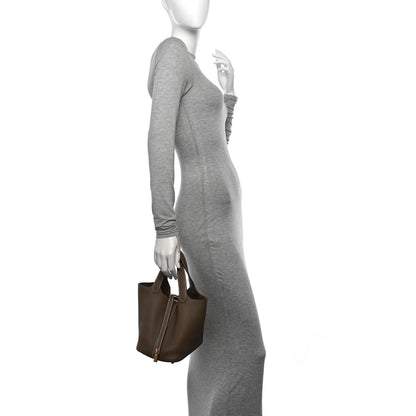 Hermes Taurillon Clemence Picotin Lock 18 PM Etoupe 2 of 10