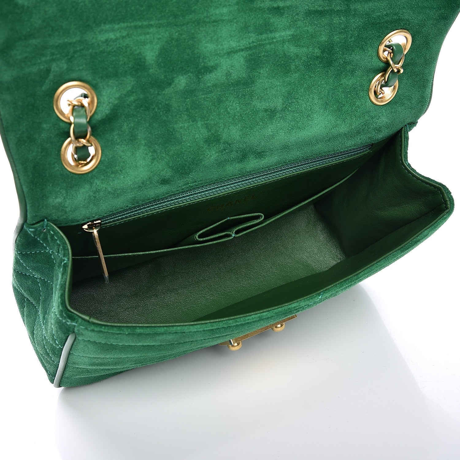 Chanel Suede Lambskin Scallop Quilted Medium Pagoda Flap Green 5 of 8