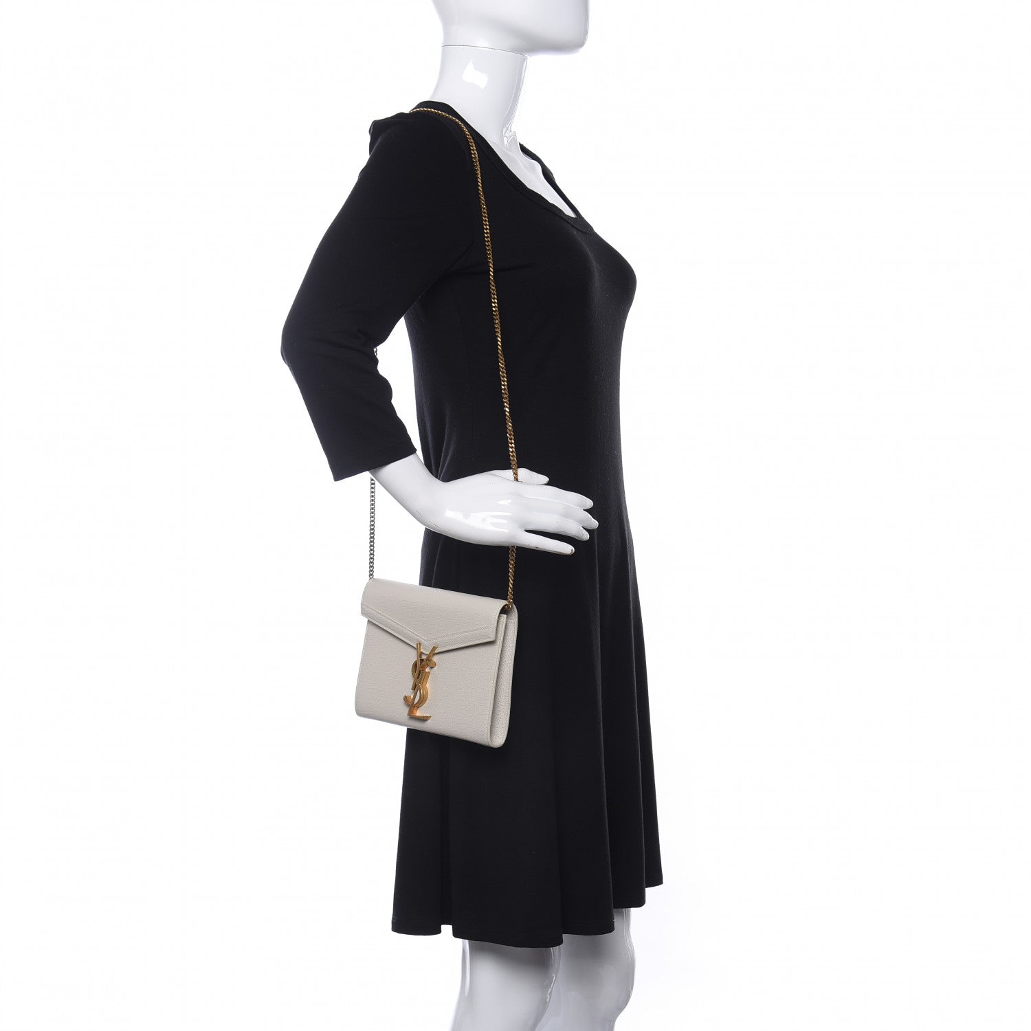 Saint Laurent Grain De Poudre Monogram Cassandra Chain Wallet Crema Soft 2 of 12