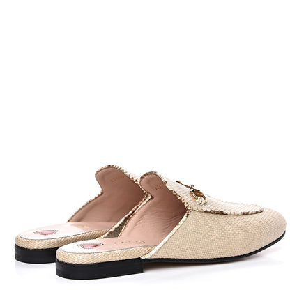 Gucci Straw Elaphe Womens Princetown Slippers 37 Natural Cream Brown 4 of 9
