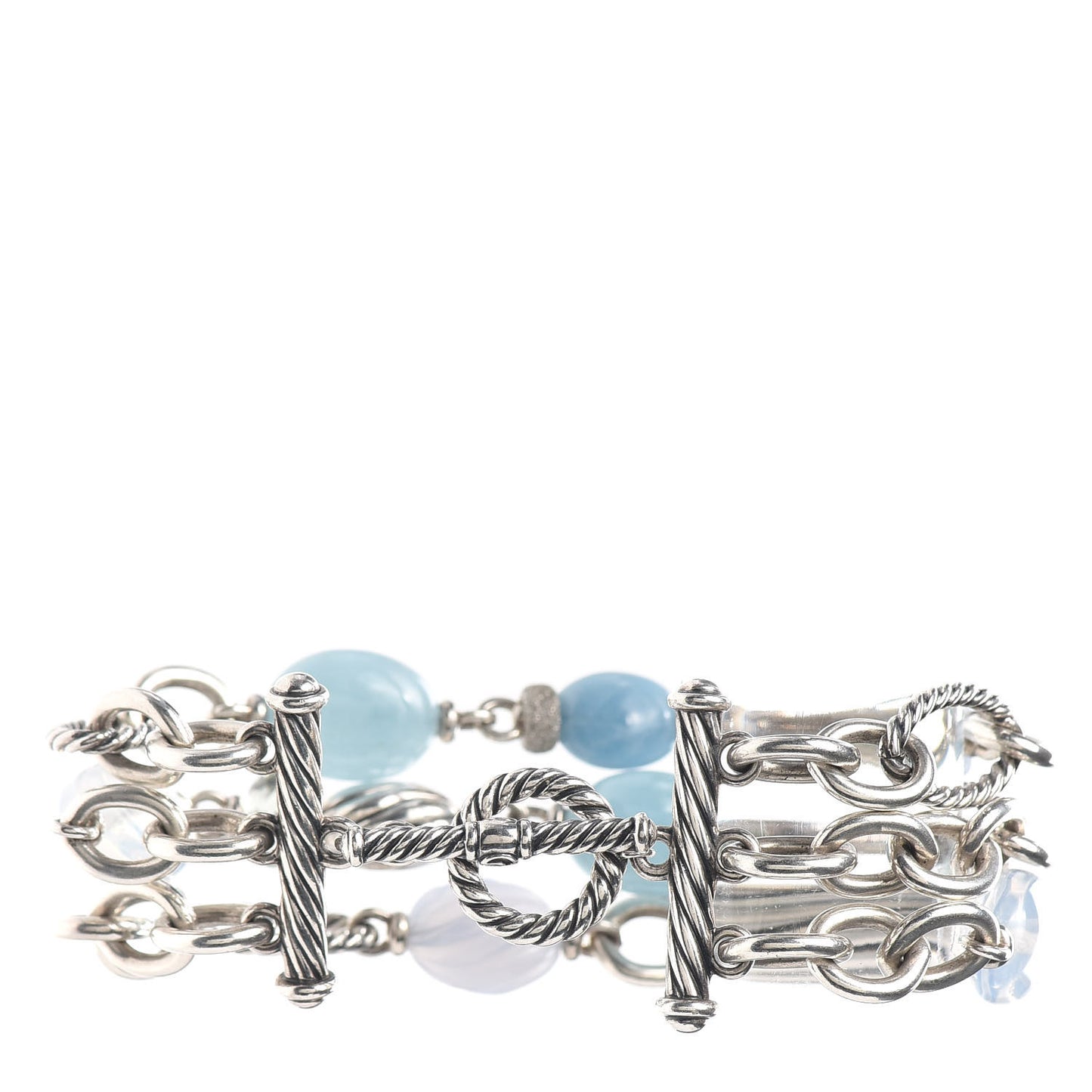 Sterling Silver Chalcedony Prasiolite Aquamarine Moon Quartz Multi-Chain Bracelet