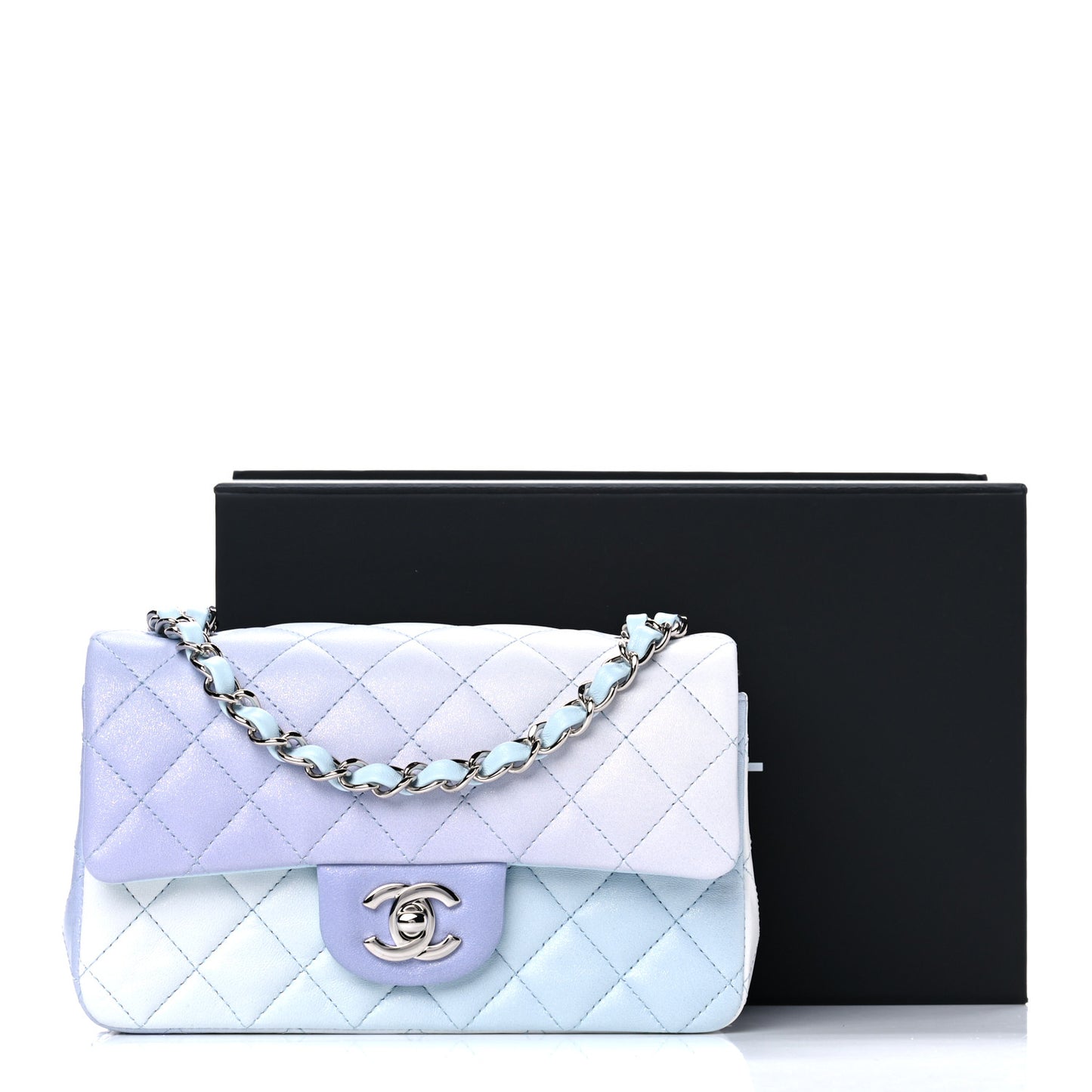 Perforated Lambskin Quilted Mini Rectangular Flap Light Blue Light Purple White