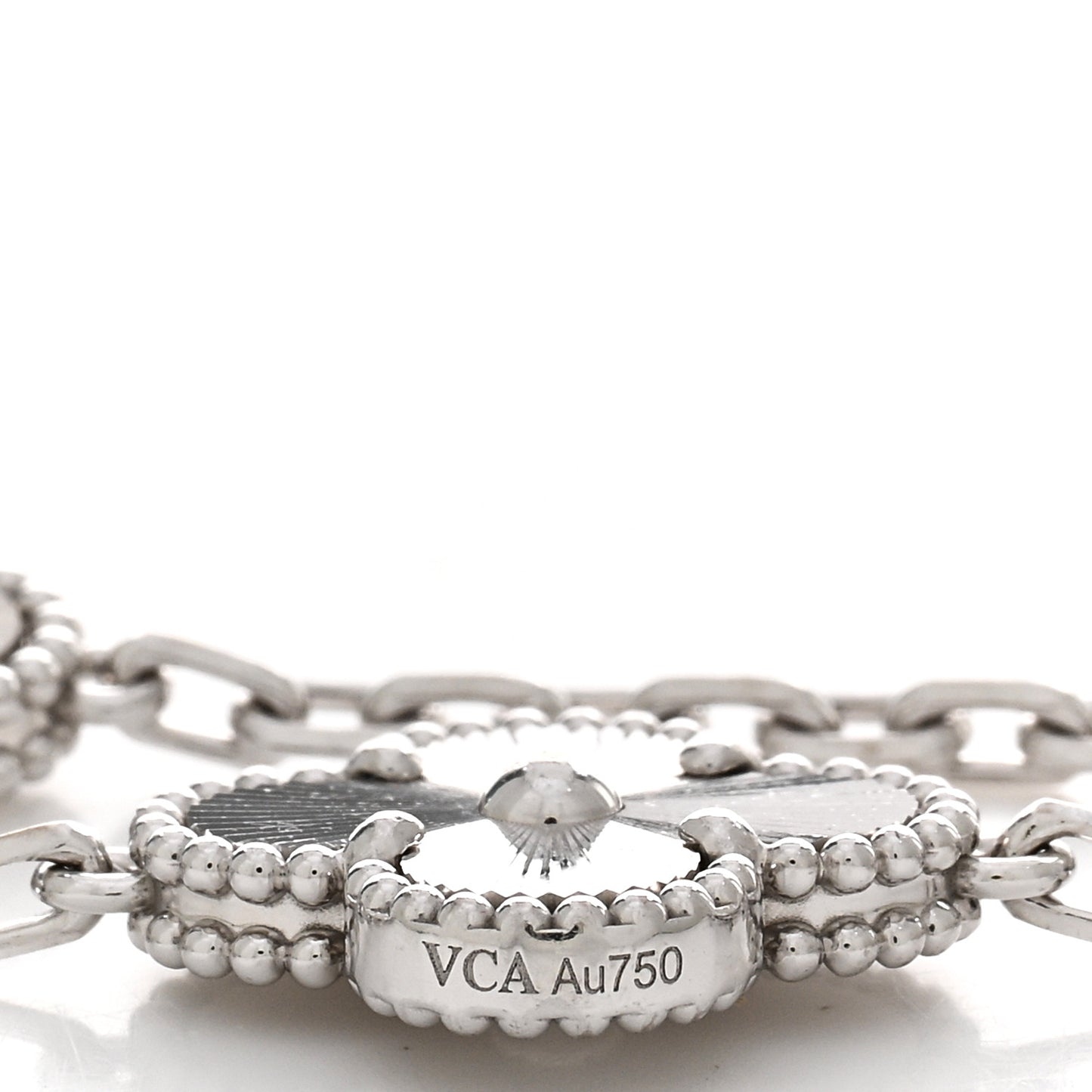 18K White Gold 5 Motifs Guilloche Vintage Alhambra Bracelet
