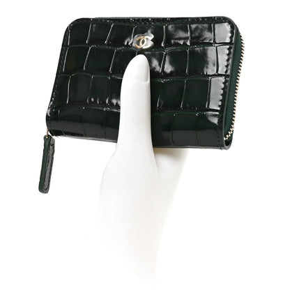 Chanel Calfskin Crocodile Embossed Crococo Zip Coin Purse Emerald 2 of 7