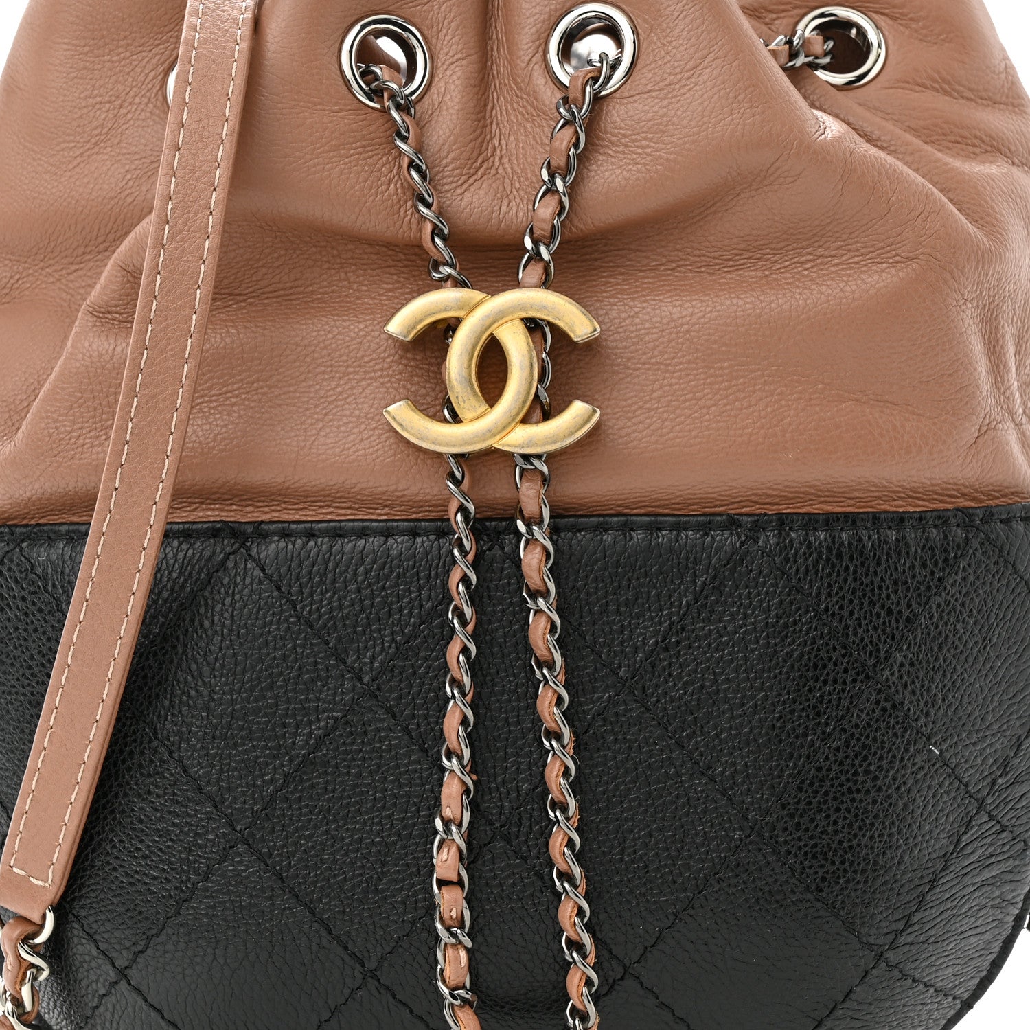 Chanel Calfskin Quilted Small Gabrielle Bucket Beige Black 8 of 10