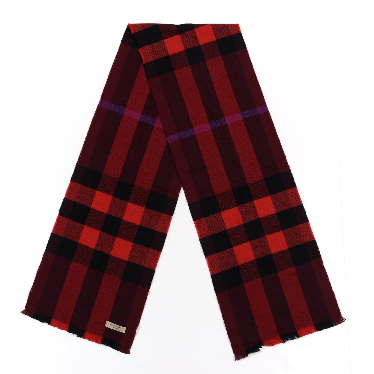 Wool Cashmere Giant Exploded Check Fringe Scarf Claret