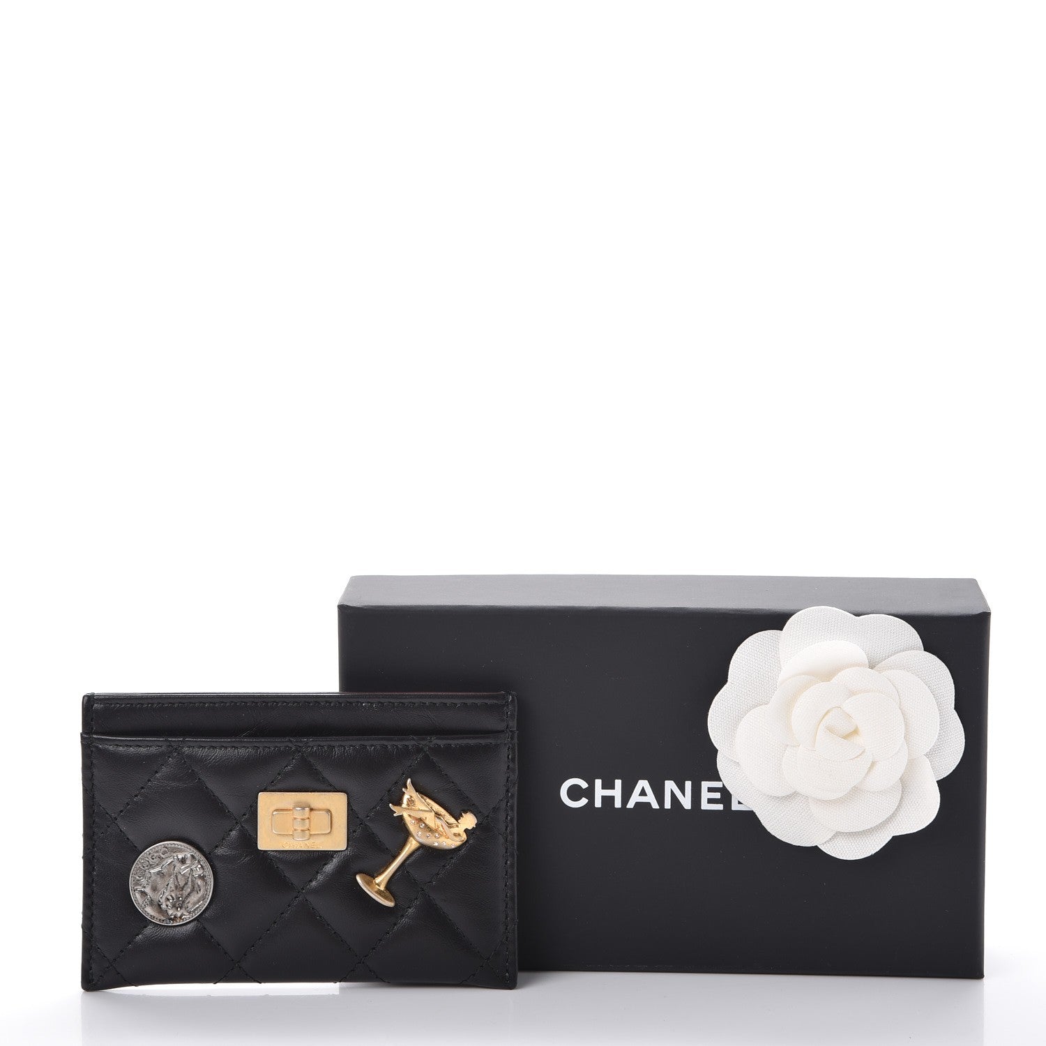 Chanel Aged Calfskin Quilted Lucky Charms Reissue Card Holder Black 9 of 9