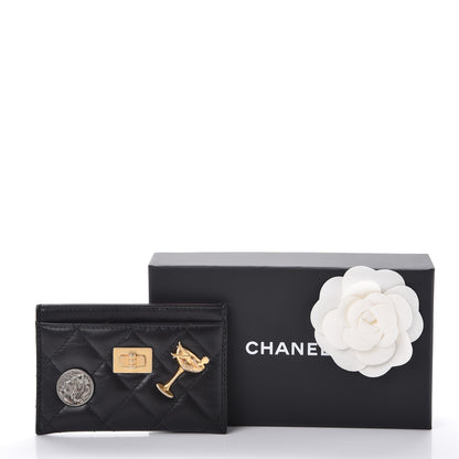 Chanel Aged Calfskin Quilted Lucky Charms Reissue Card Holder Black 9 of 9