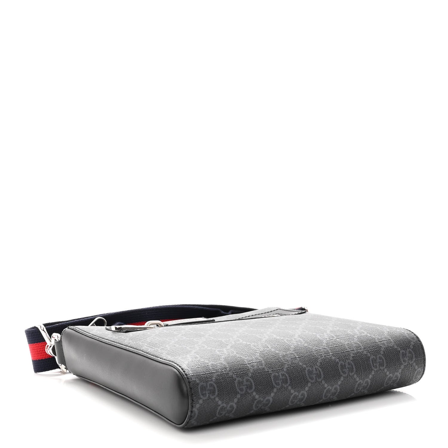 Gucci GG Supreme Monogram Web Small Flat Messenger Bag Black Grey 4 of 10