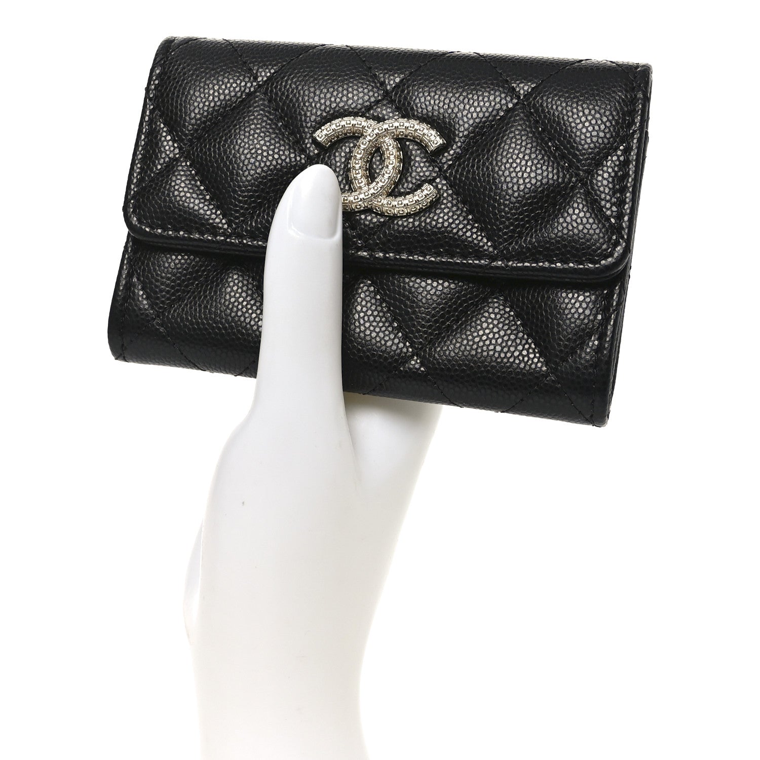 Chanel Caviar Quilted CC Glitter Flap Card Holder Black 2 of 8