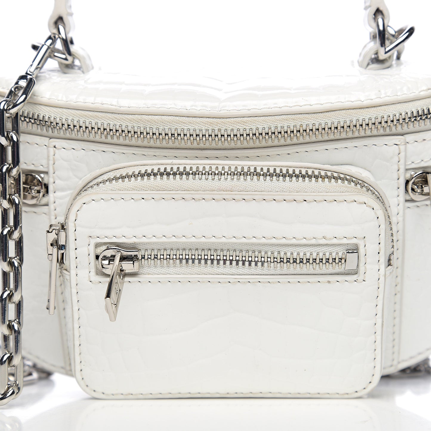 Crocodile Embossed Patent Mini Top Handle Attica Belt Bag White