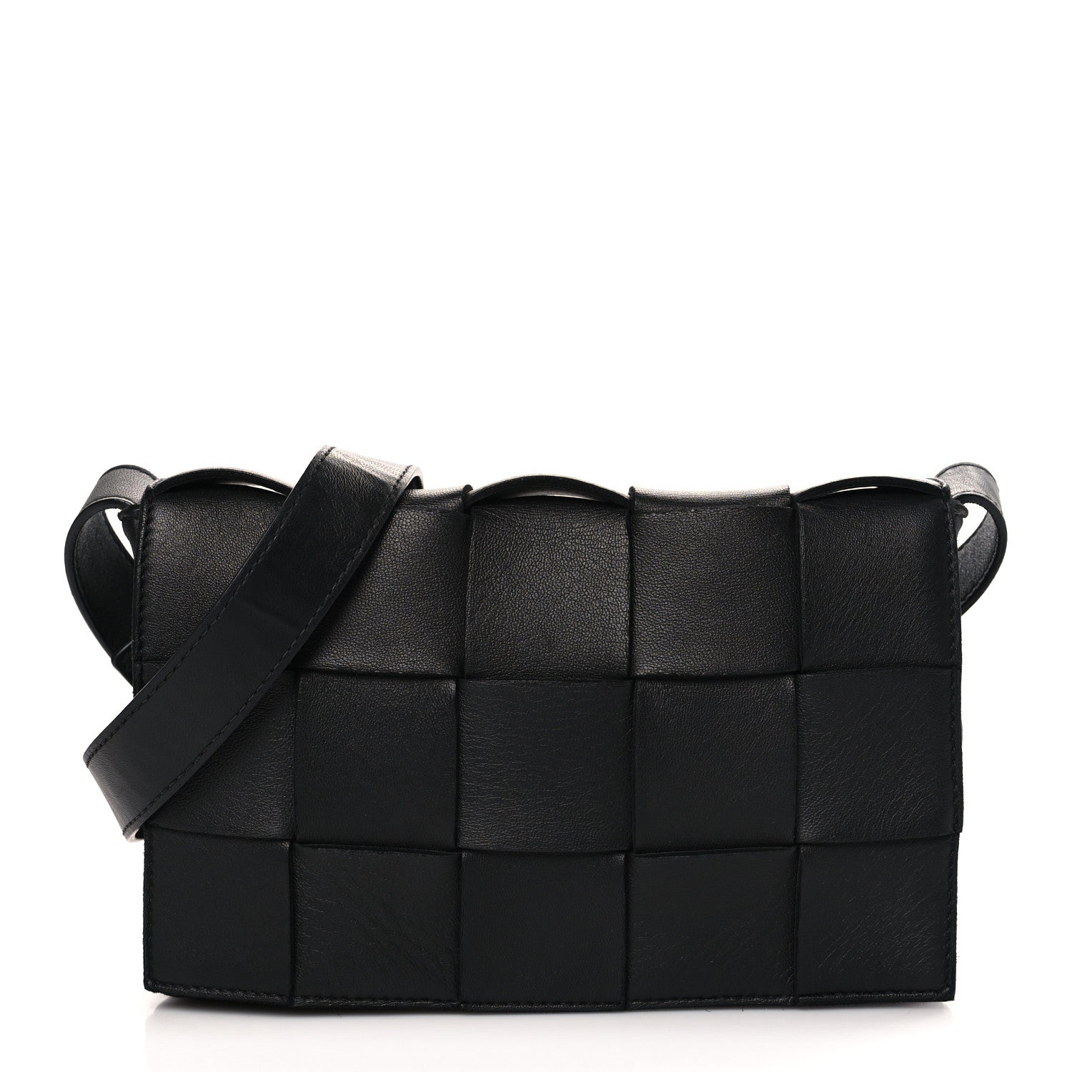 Bottega Veneta Lambskin Maxi Intrecciato Cassette Crossbody Bag Black 1 of 9