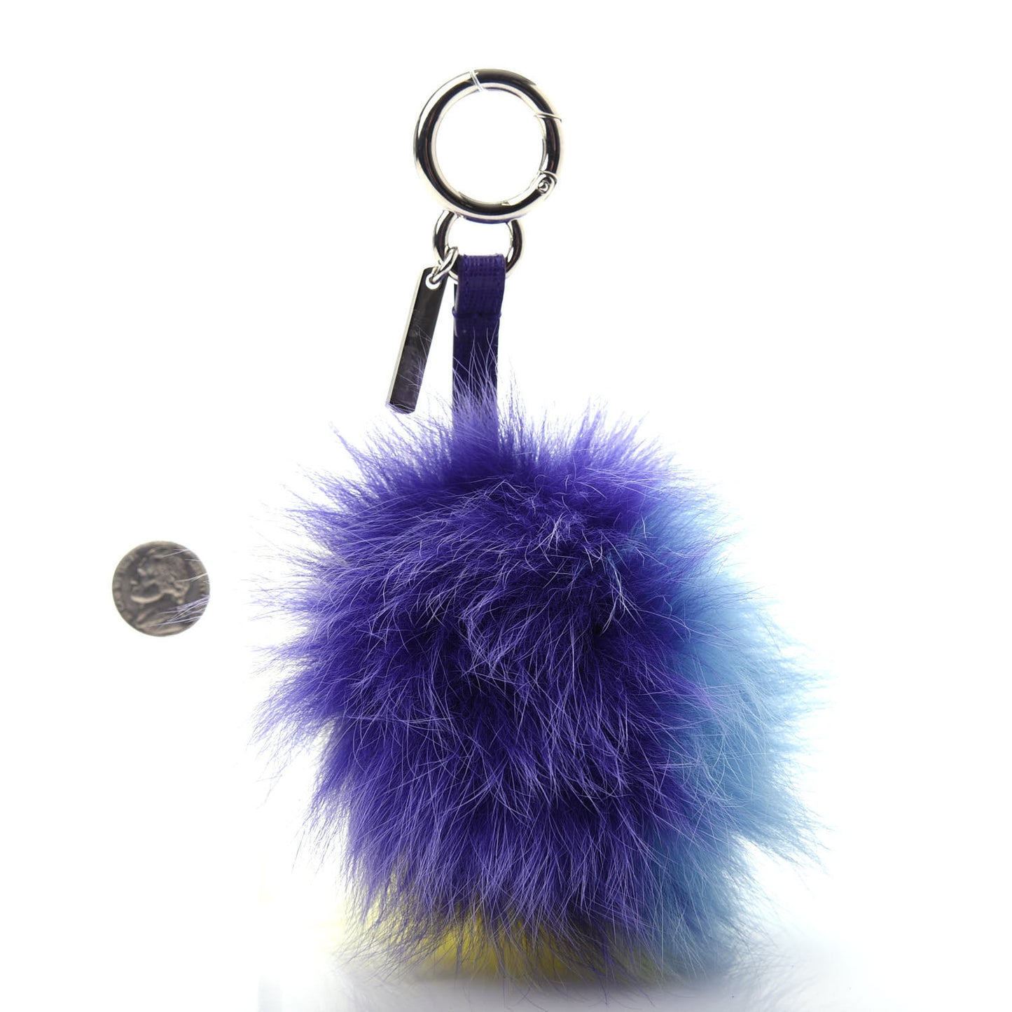 Fox Fur Vitello Elite Tri-Color Pom Pom Bag Charm Giallo Fluo Nebula Viola