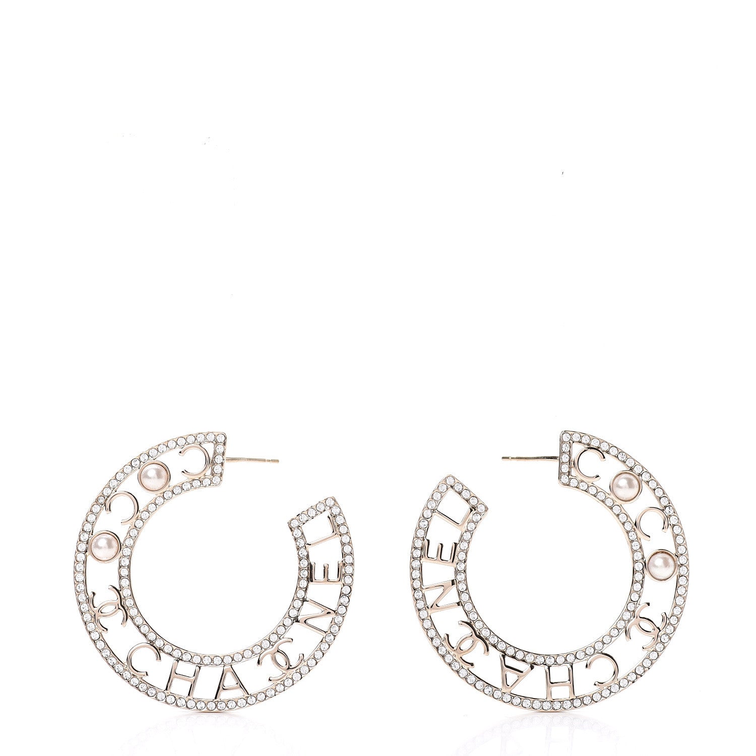 Chanel Crystal Pearl Bow-tiful CC Hoop Earrings Gold 2 of 6
