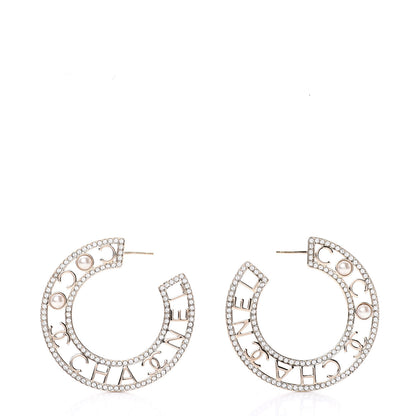 Chanel Crystal Pearl Bow-tiful CC Hoop Earrings Gold 2 of 6