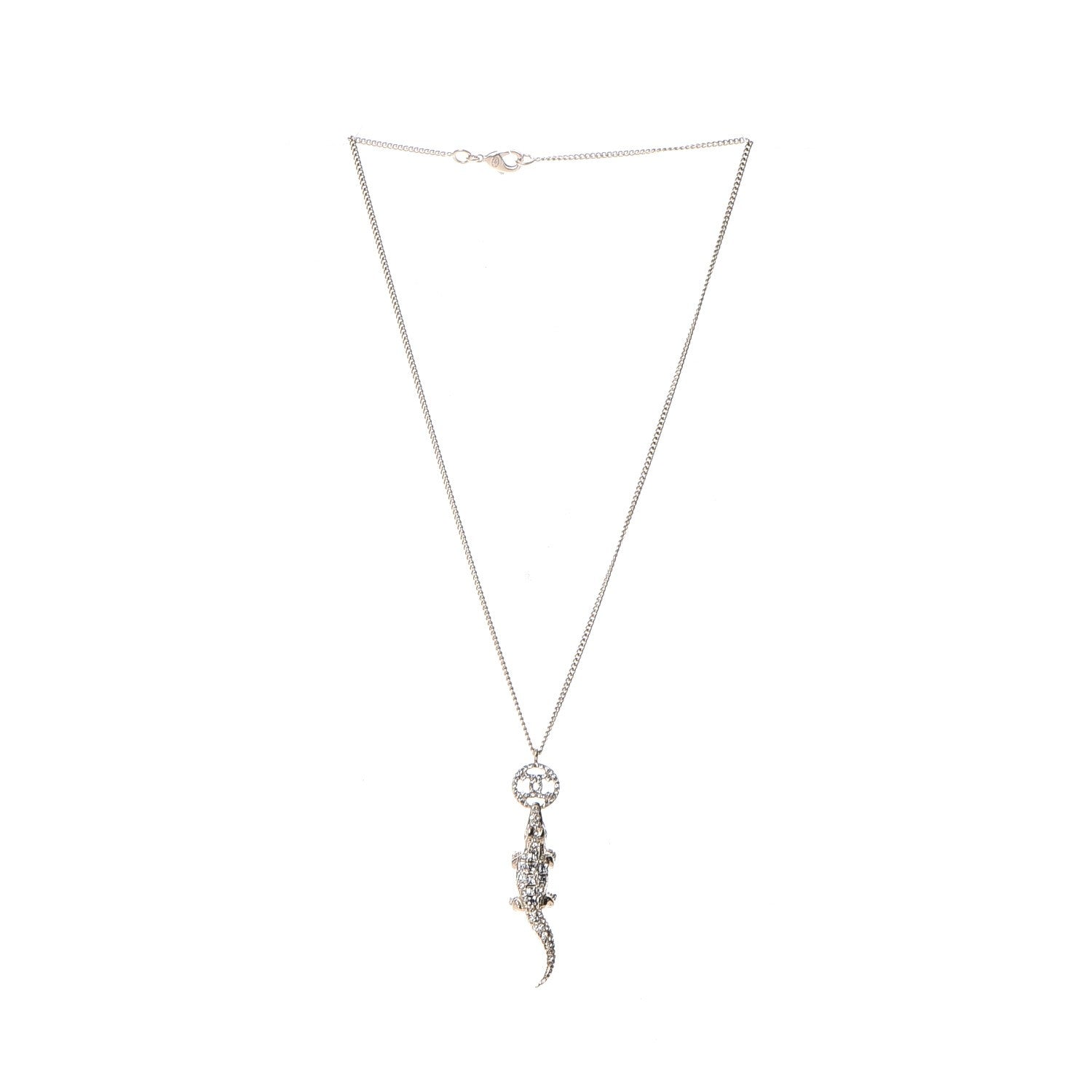 Chanel Crystal CC Alligator Necklace Gold 3 of 7