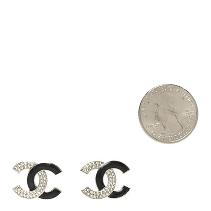 Chanel Crystal Enamel CC Earrings Silver Black 2 of 4