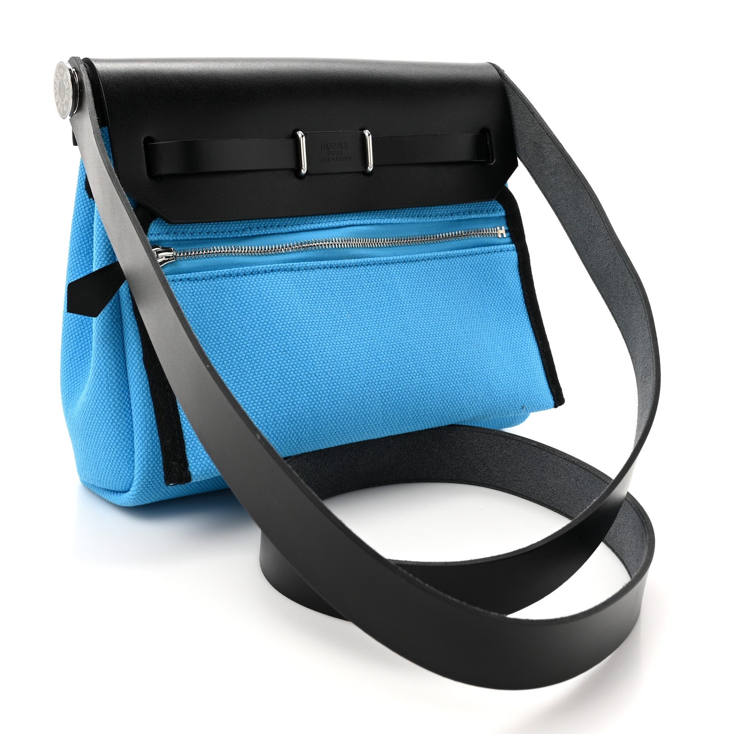 Hermes Military Toile Vache Hunter Herbag Zip Retourne 20 Bleu Riviera Black 3 of 11