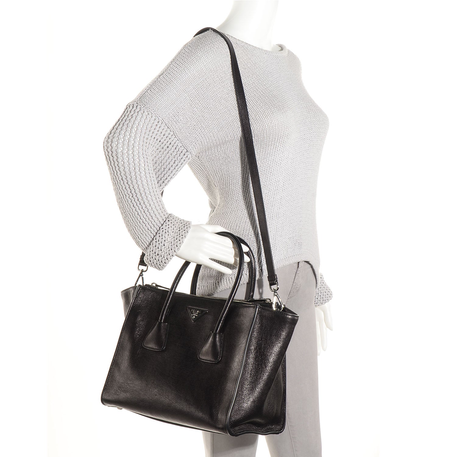 Prada Glace Calf Twin Pocket Tote Nero Black 2 of 13