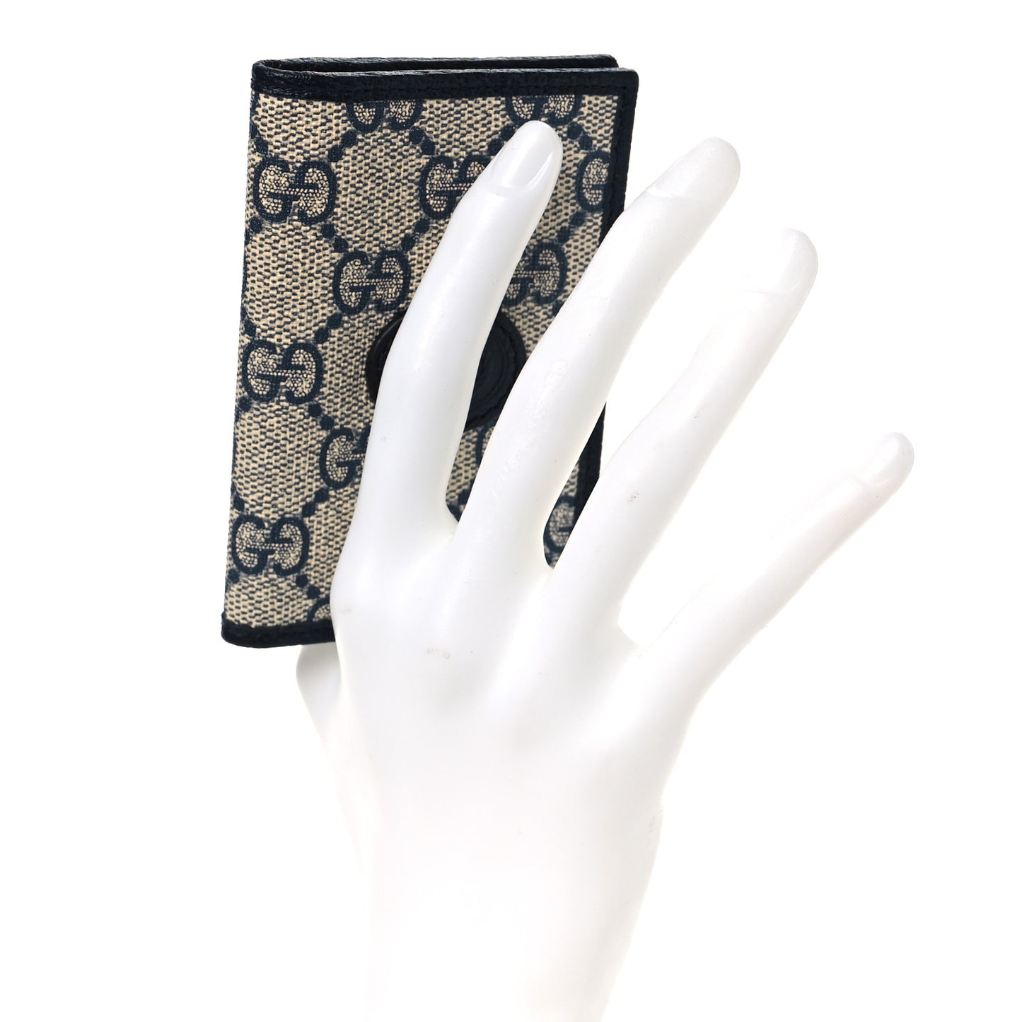 GG Supreme Monogram Textured Dollar Calfskin Retro Interlocking G Card Case Beige Blue