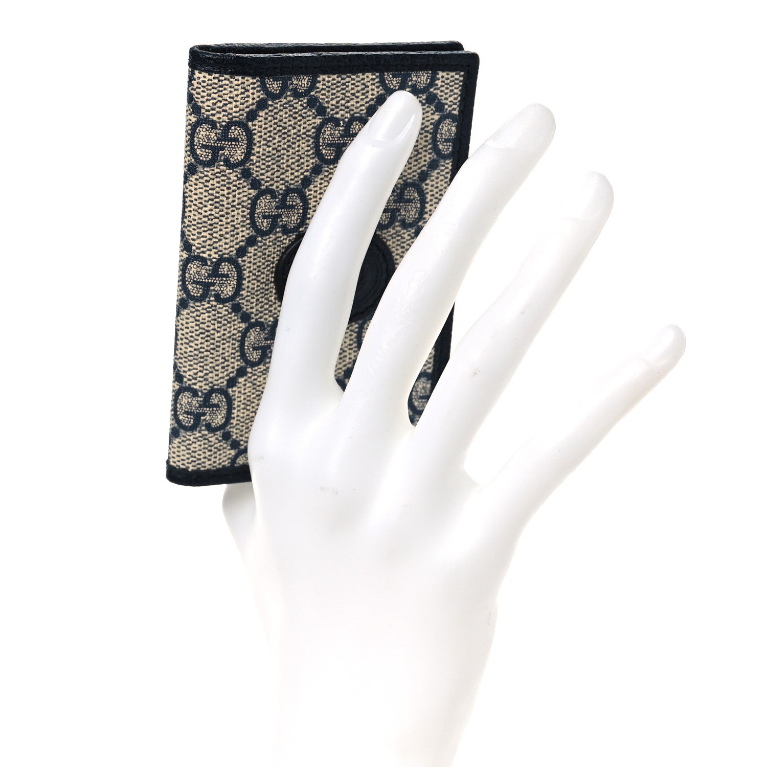 Gucci GG Supreme Monogram Textured Dollar Calfskin Retro Interlocking G Card Case Beige Blue 2 of 8