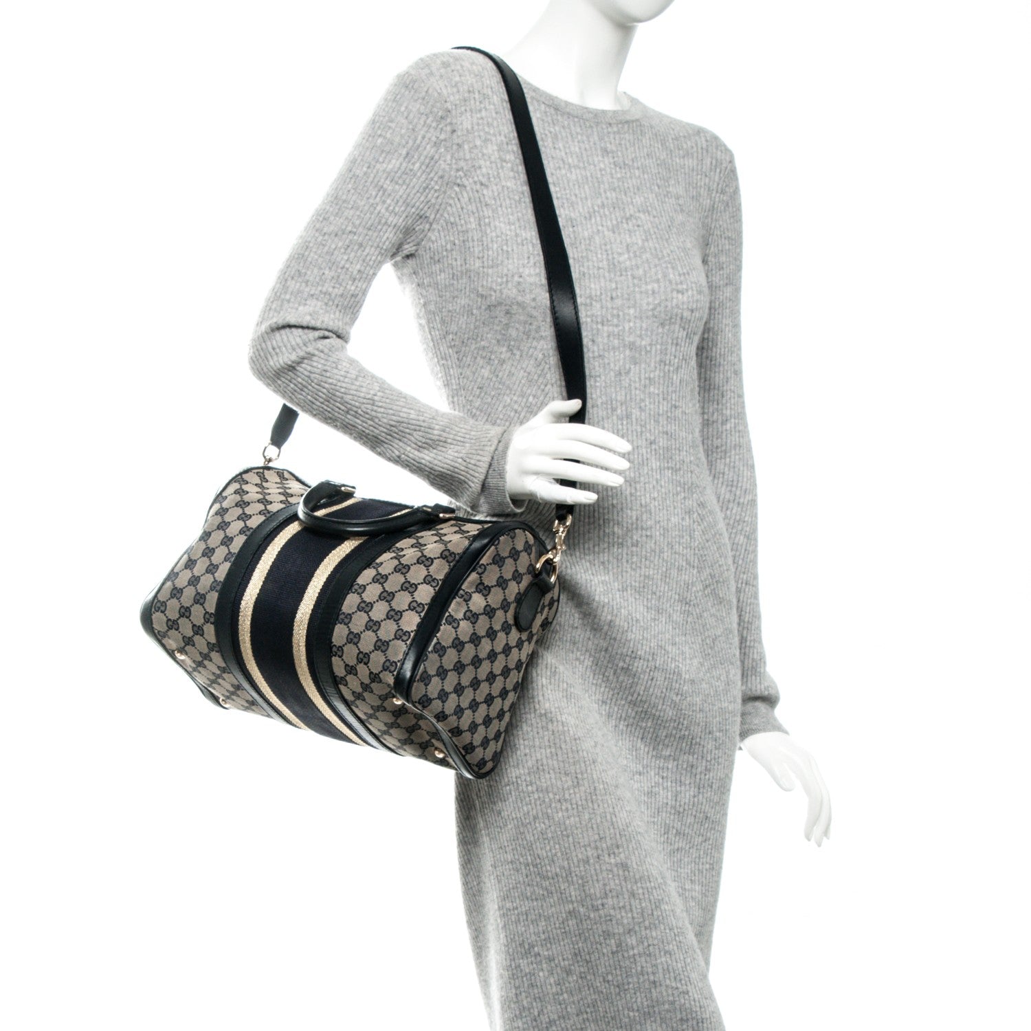 Gucci Monogram Vintage Web Medium Boston Navy 2 of 7