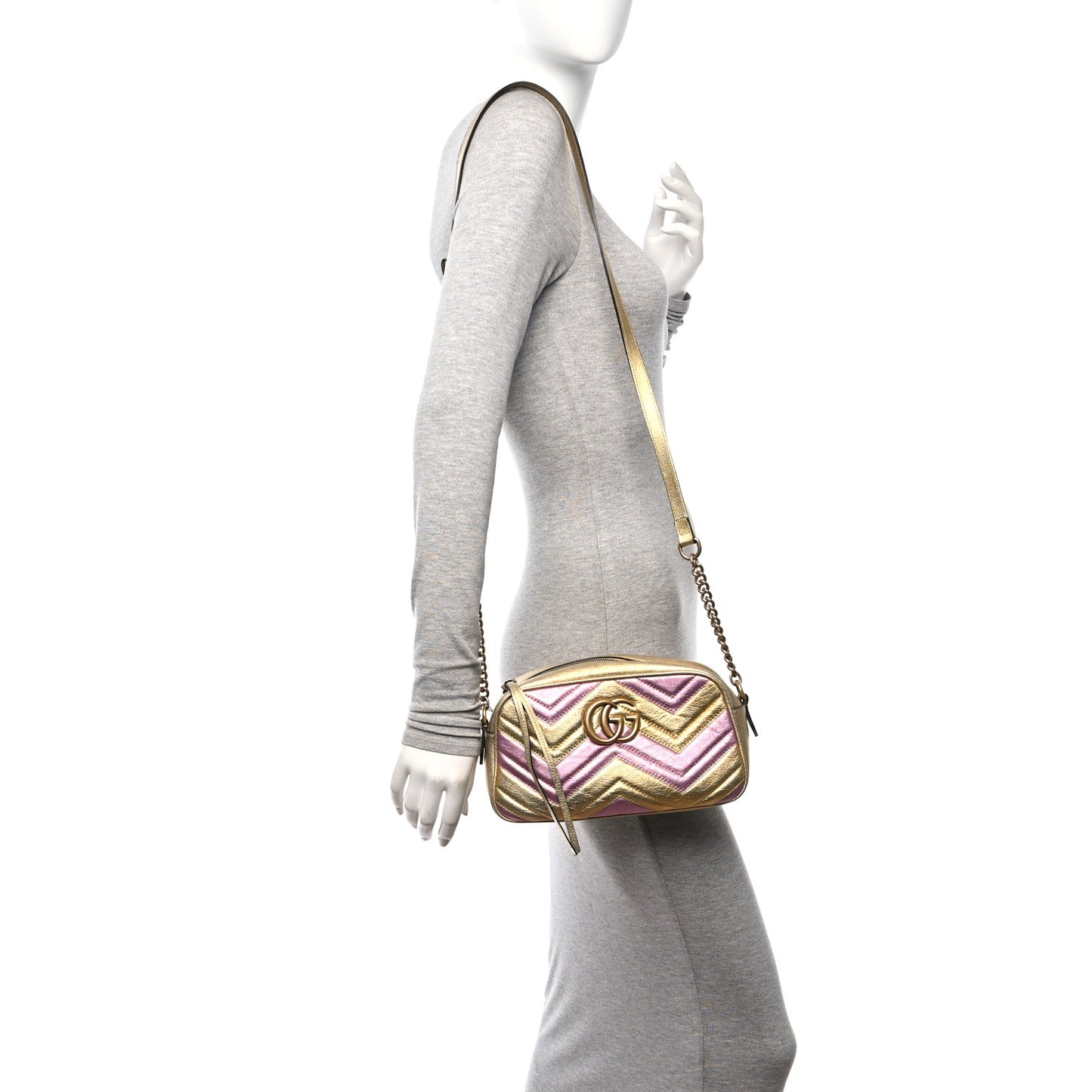 Metallic Nappa Matelasse Heart Small GG Marmont Chain Shoulder Bag Oro Vecchio Rosa