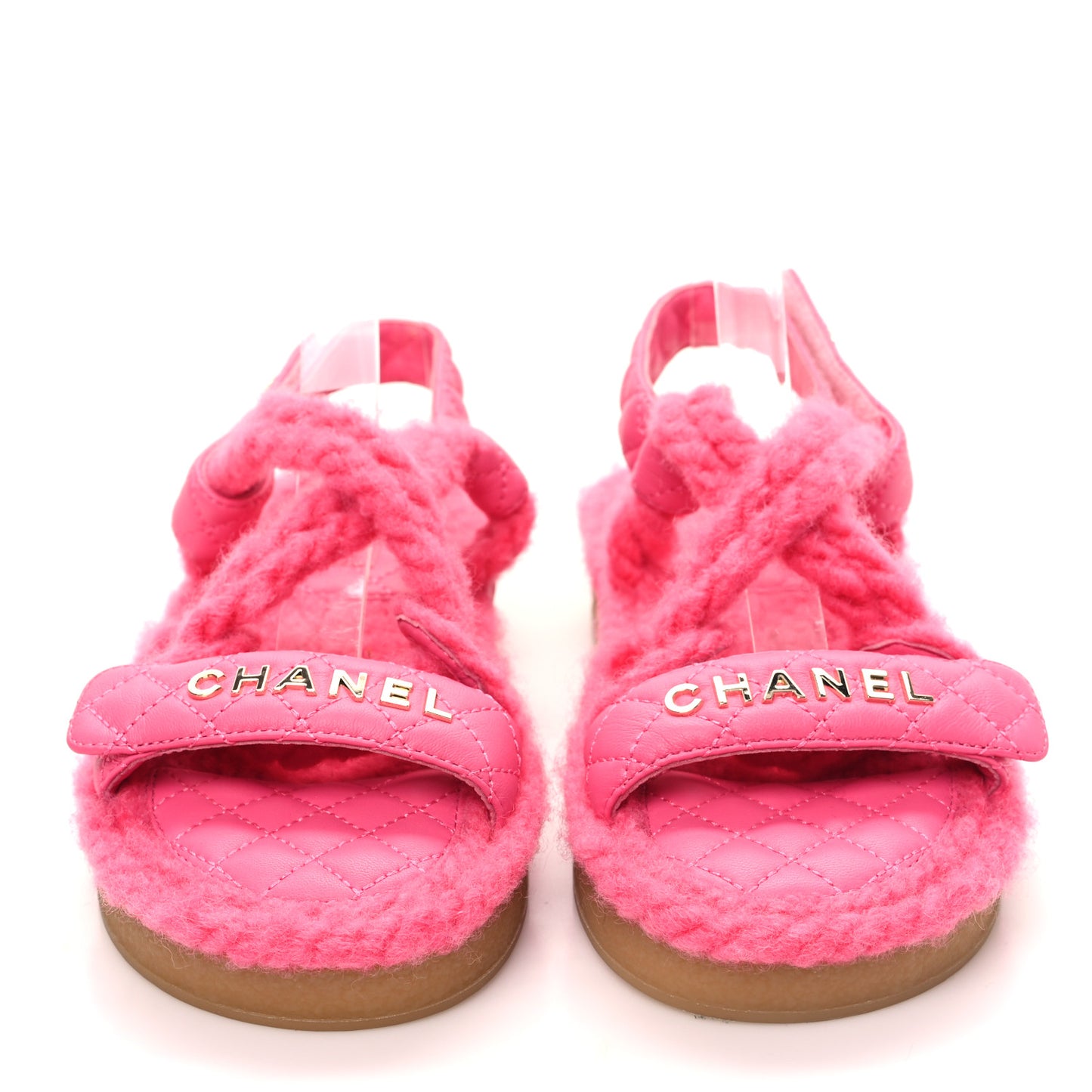 Cord Lambskin Quilted Logo Sandals 37 Pink