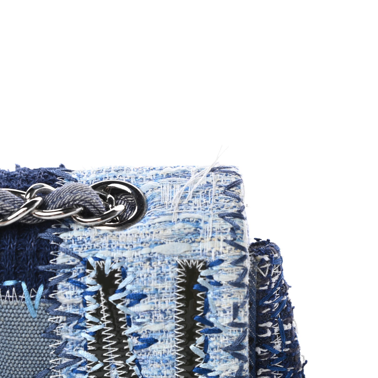 Denim Tweed Patchwork Jumbo Single Flap Blue